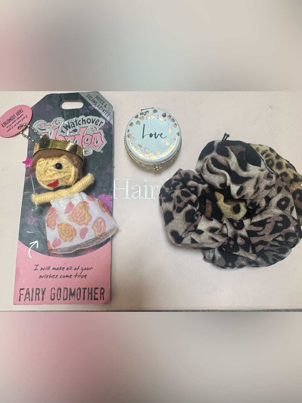 Watch over me Fairy Godmother, small heart box & 3 leopard scrunchies